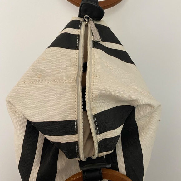 Celine Dion cream and black striped canvas purse with wooden handles - Picture 5 of 7